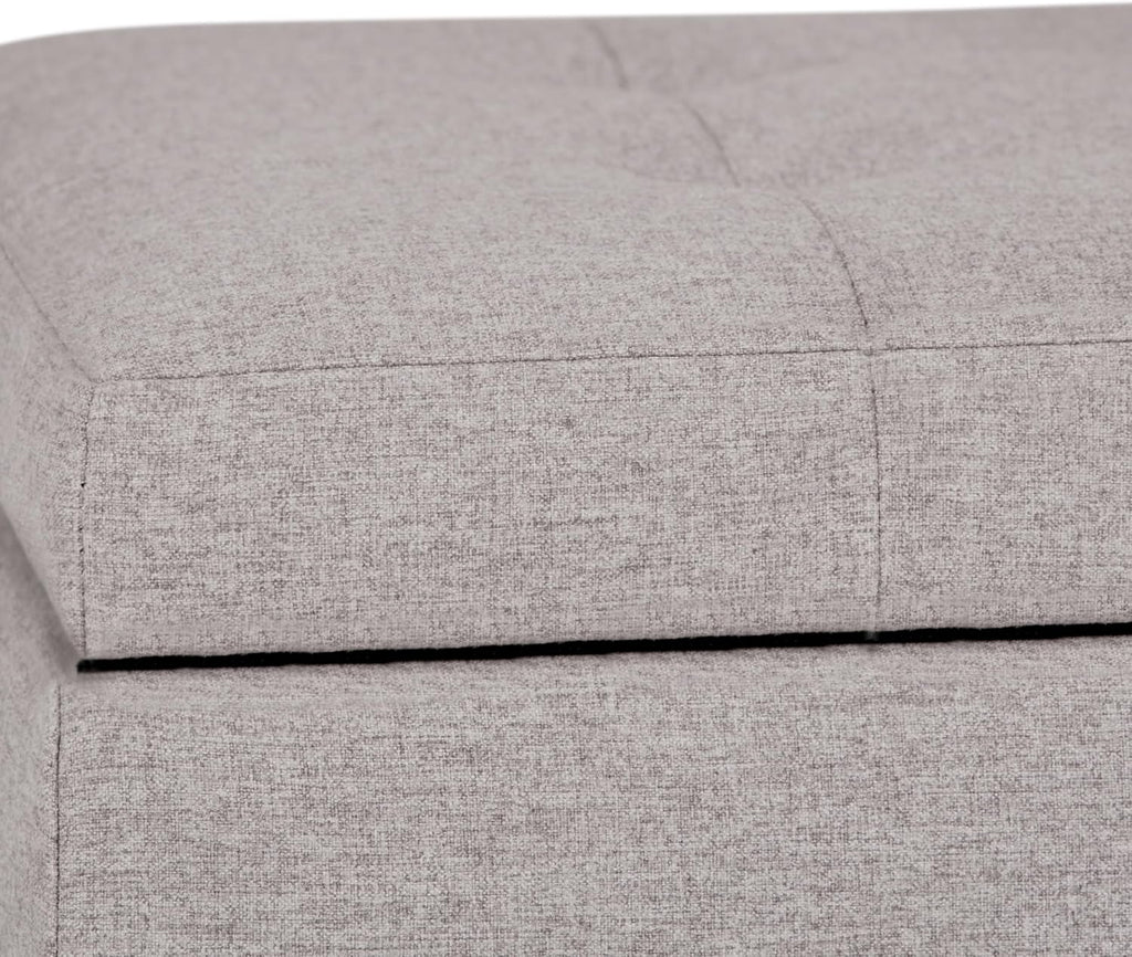 SIMPLIHOME Cosmopolitan Storage Ottoman - 34 inch Wide Upholstered Linen Look Fabric Rectangle Storage Ottoman Bench in Cloud Grey, Transitional Tufted Ottoman for Living Room with Lift-Up Lid