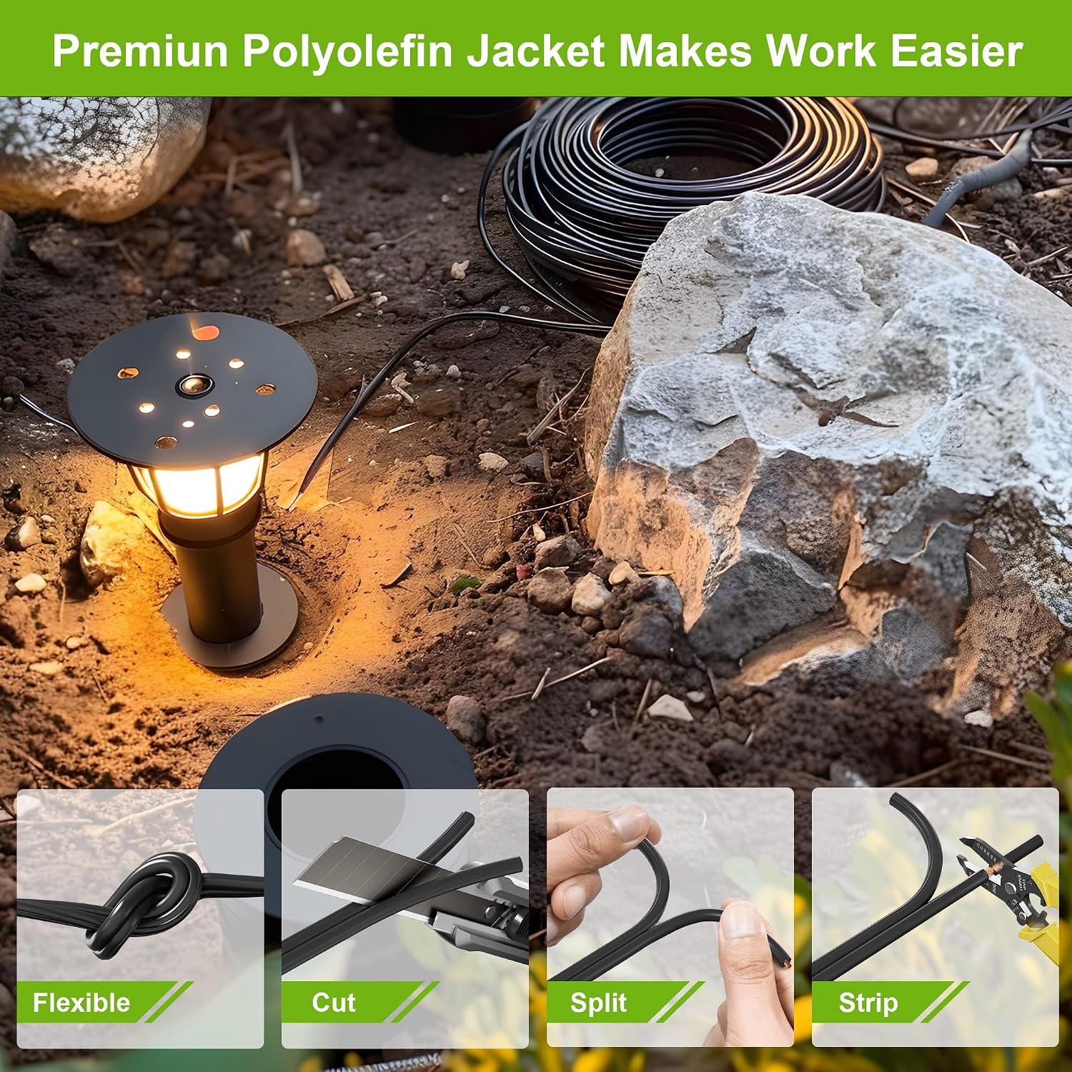 SYSTON 10/2 Low Voltage Landscape Lighting Direct Burial Stranded Wire Cable, 10 Gauge 2 Copper Conductors for Outdoor Spotlight Pathway Lighting and More Low Voltage Applications Use - 500 FT