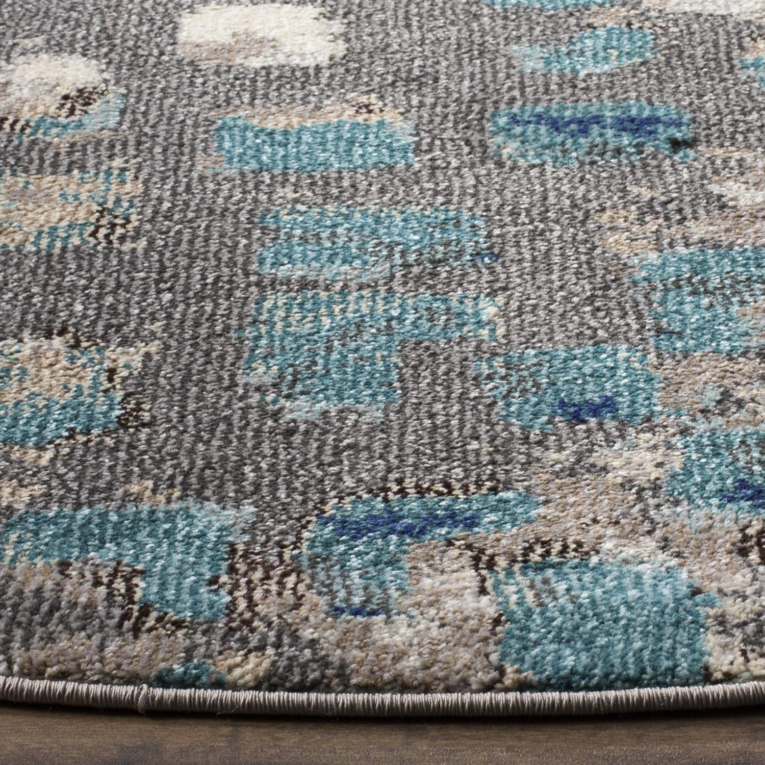 SAFAVIEH Monaco Collection Area Rug - 6'7' Round, Grey & Light Blue, Boho Chic Abstract Watercolor Design, Non-Shedding & Easy Care, Ideal for High Traffic Areas in Living Room, Bedroom (MNC225E)