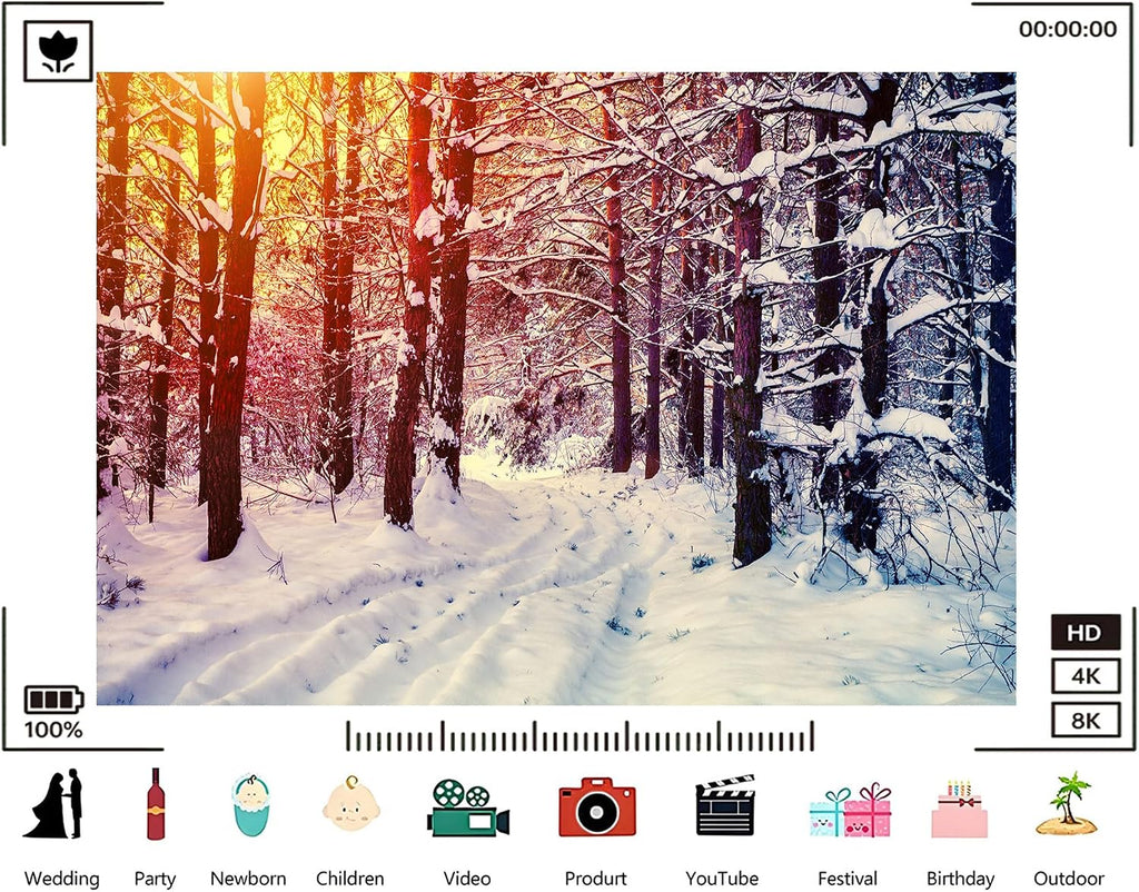 Trykid 20x10ft Snowy Pine Forest Backdrop Sunset Winter Woodland Scenery Photography Background Nature Retreat Party Decoration Tapestry Photo Booth Prop Fabric