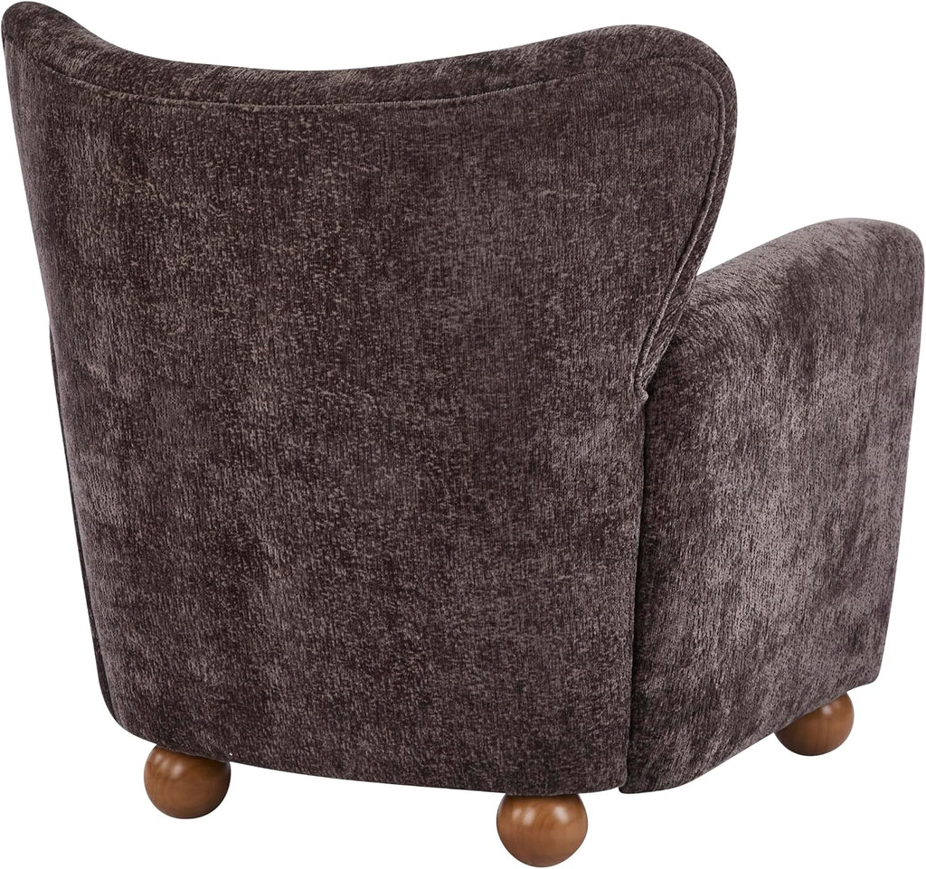 Christopher Knight Home Lindy Wingback Accent Chair, Upholstered Armchair with Rounded Wooden Legs, Curved Backrest Single Sofa, Soft Cushion Seating, Comfy Lounge Chair for Living Room, Dark Brown