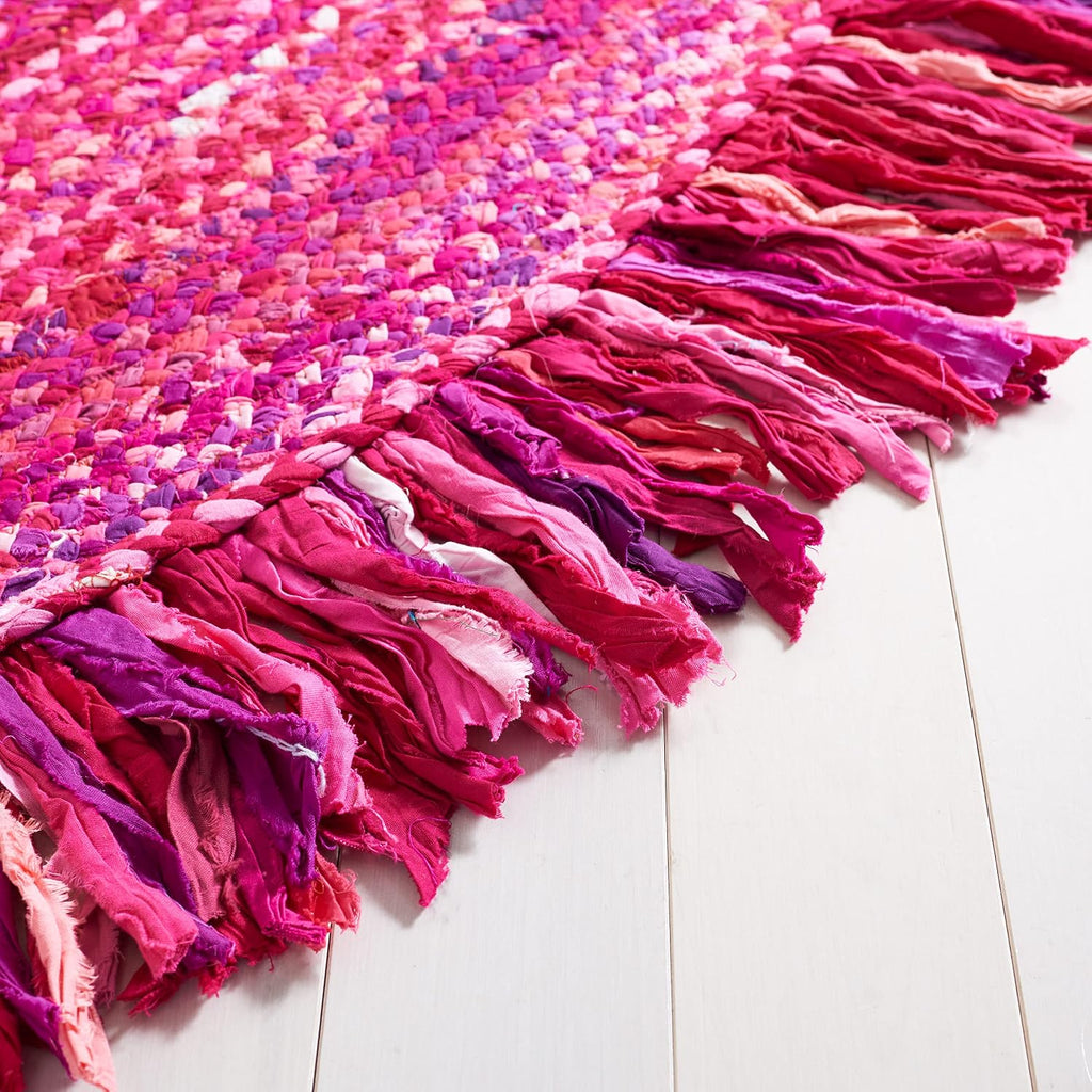 SAFAVIEH Braided Collection Area Rug - 7' Round, Pink & Fuchsia, Handmade Cotton, Ideal for Living Room, Bedroom, Dining Space (BRD451U)