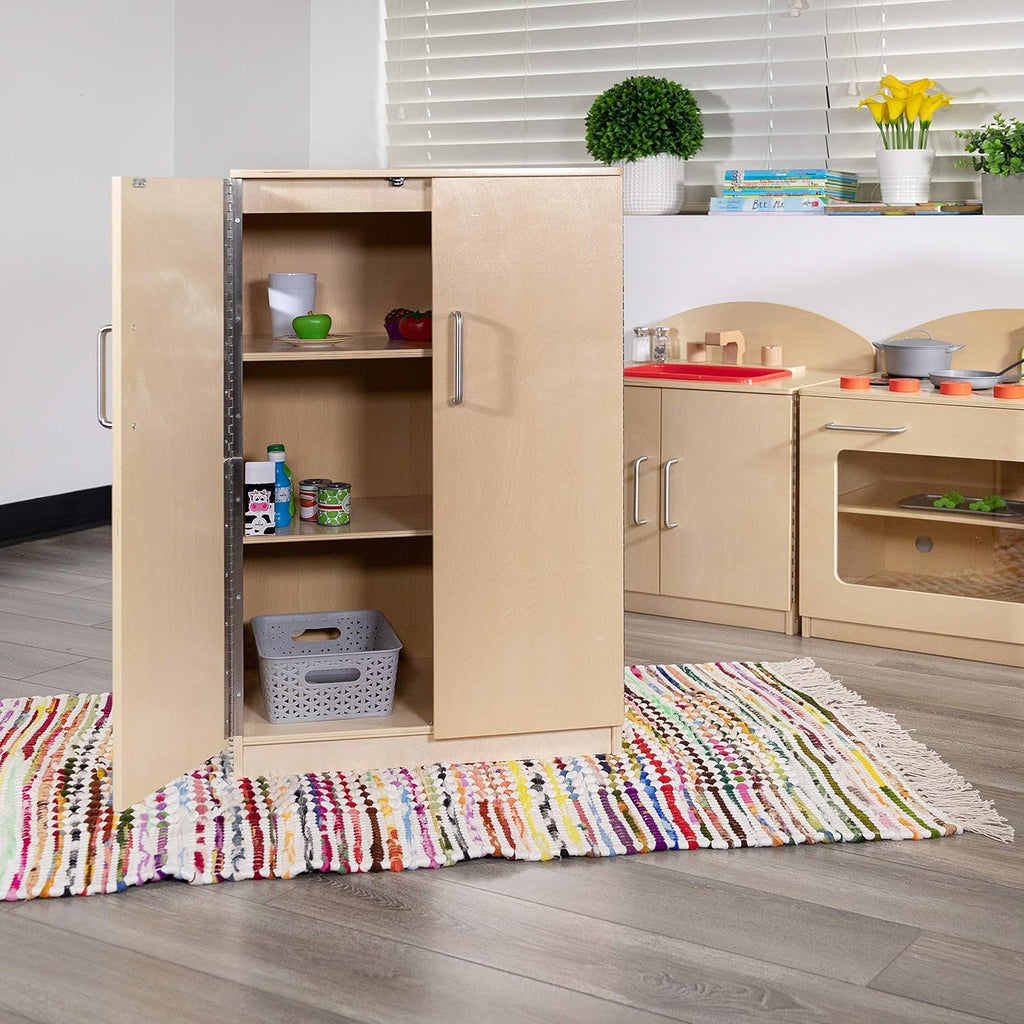 Flash Furniture Hercules Children's Wooden Kitchen Refrigerator for Commercial or Home Use - Safe, Kid Friendly Design, Natural