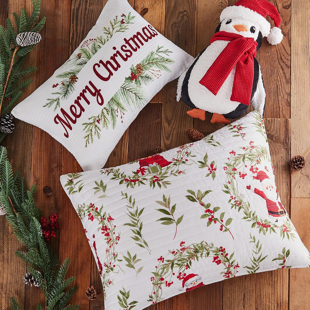 Levtex Home - Pine & Plaid Quilt Set - King Quilt and Two King Shams - Holiday Wreath - Red White Green - Quilt (106x92in.) and Shams (20x36in.) - Reversible - Polyester
