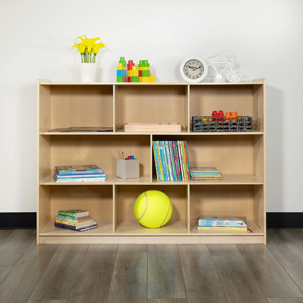 Flash Furniture Hercules Series Wooden 8-Section Classroom Storage Cabinet, School Classroom Storage Cabinet with 8 Cubbies, 36'H, Natural
