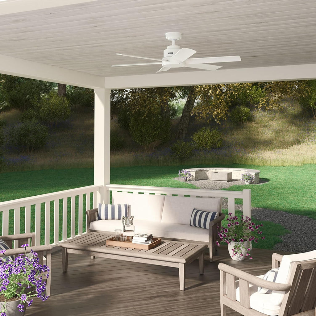 Hunter 52' Kennicott Indoor/Outdoor Ceiling Fan, Wall Control, Fresh White | SureSpeed high velocity airflow and no-light design suit covered patios, porches, bedrooms, or living rooms with easy setup.