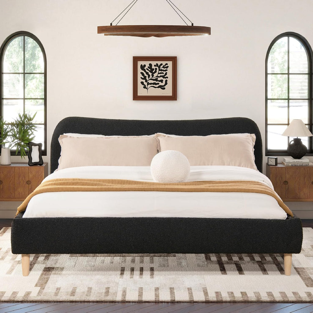 Jennifer Taylor Home Roman Curved Headboard Boucle Upholstered Modern Platform Bed Frame