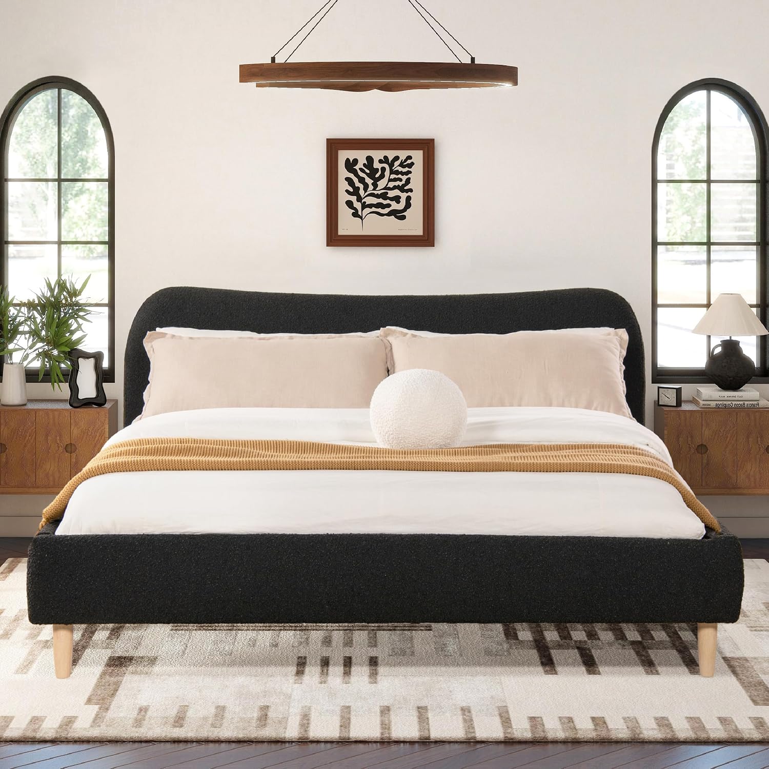 Jennifer Taylor Home Roman Curved Headboard Boucle Upholstered Modern Platform Bed Frame