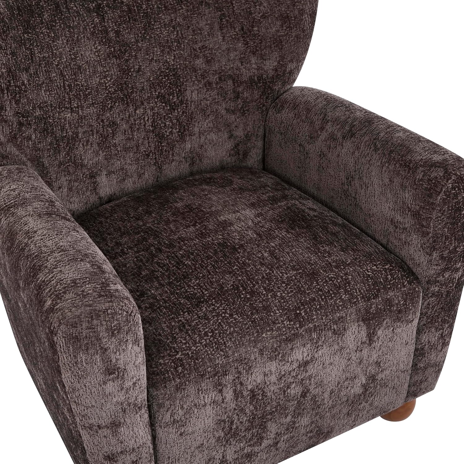Christopher Knight Home Lindy Wingback Accent Chair, Upholstered Armchair with Rounded Wooden Legs, Curved Backrest Single Sofa, Soft Cushion Seating, Comfy Lounge Chair for Living Room, Dark Brown