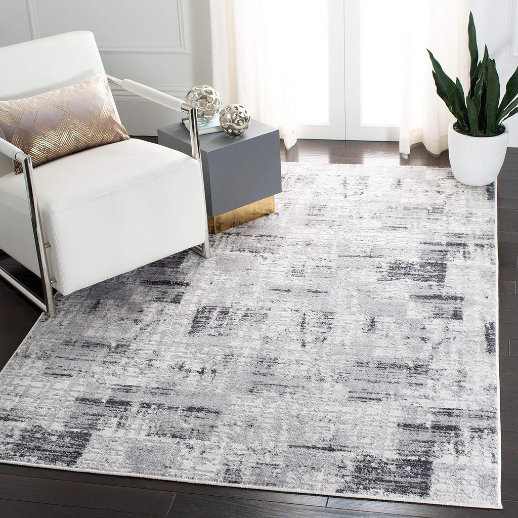 SAFAVIEH Amelia Collection Area Rug - 6' x 9', Grey & Charcoal, Modern Abstract Distressed Design, Non-Shedding & Easy Care, Ideal for High Traffic Areas in Living Room, Bedroom (ALA786F)