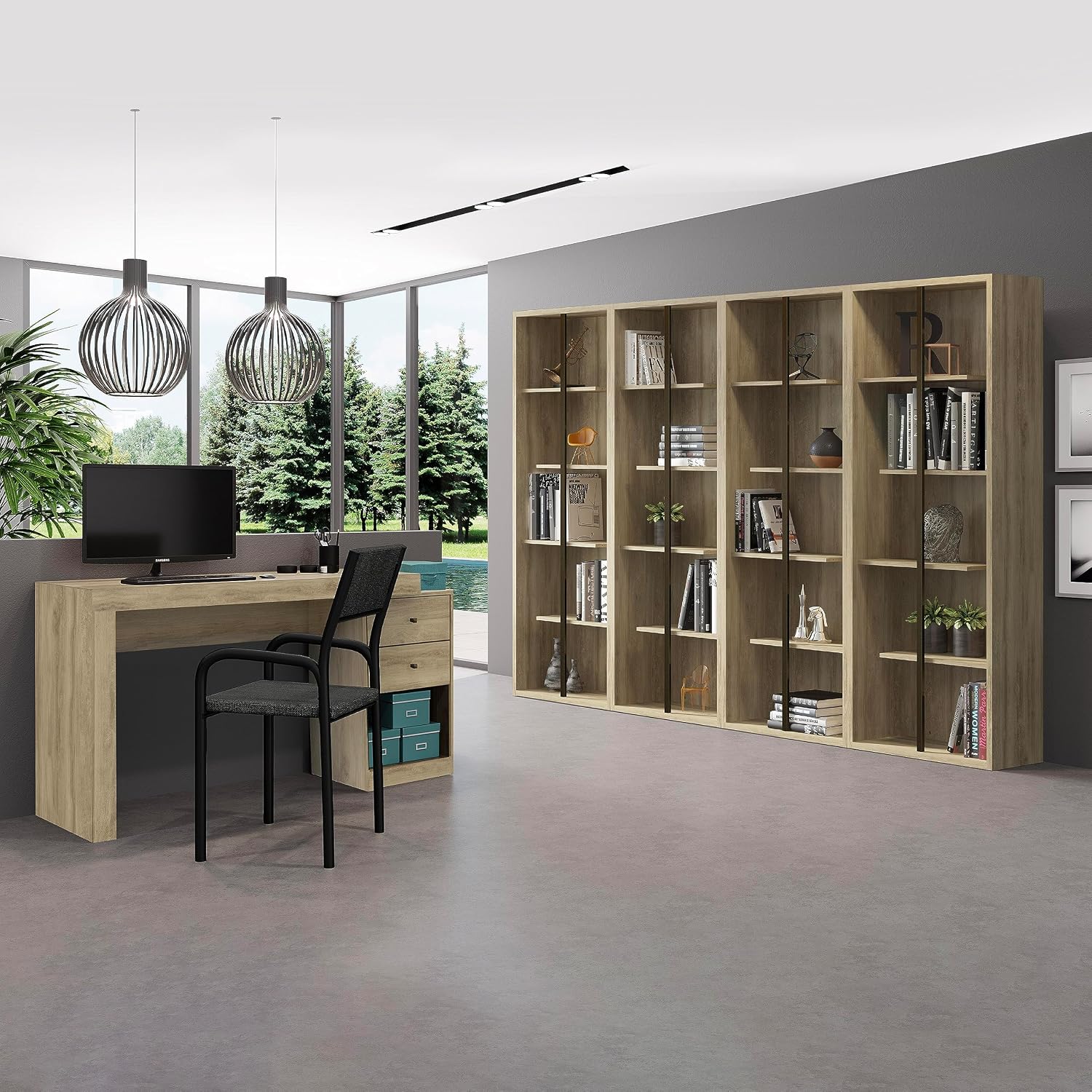 Expandable Desk with Storage Drawers & Open Shelf - Expands from 47 Inch to 57 Inch - Pine Computer Desk with Printer Space - Modern Home Office Table with Drawers - Techni Mobili Blanco Collection