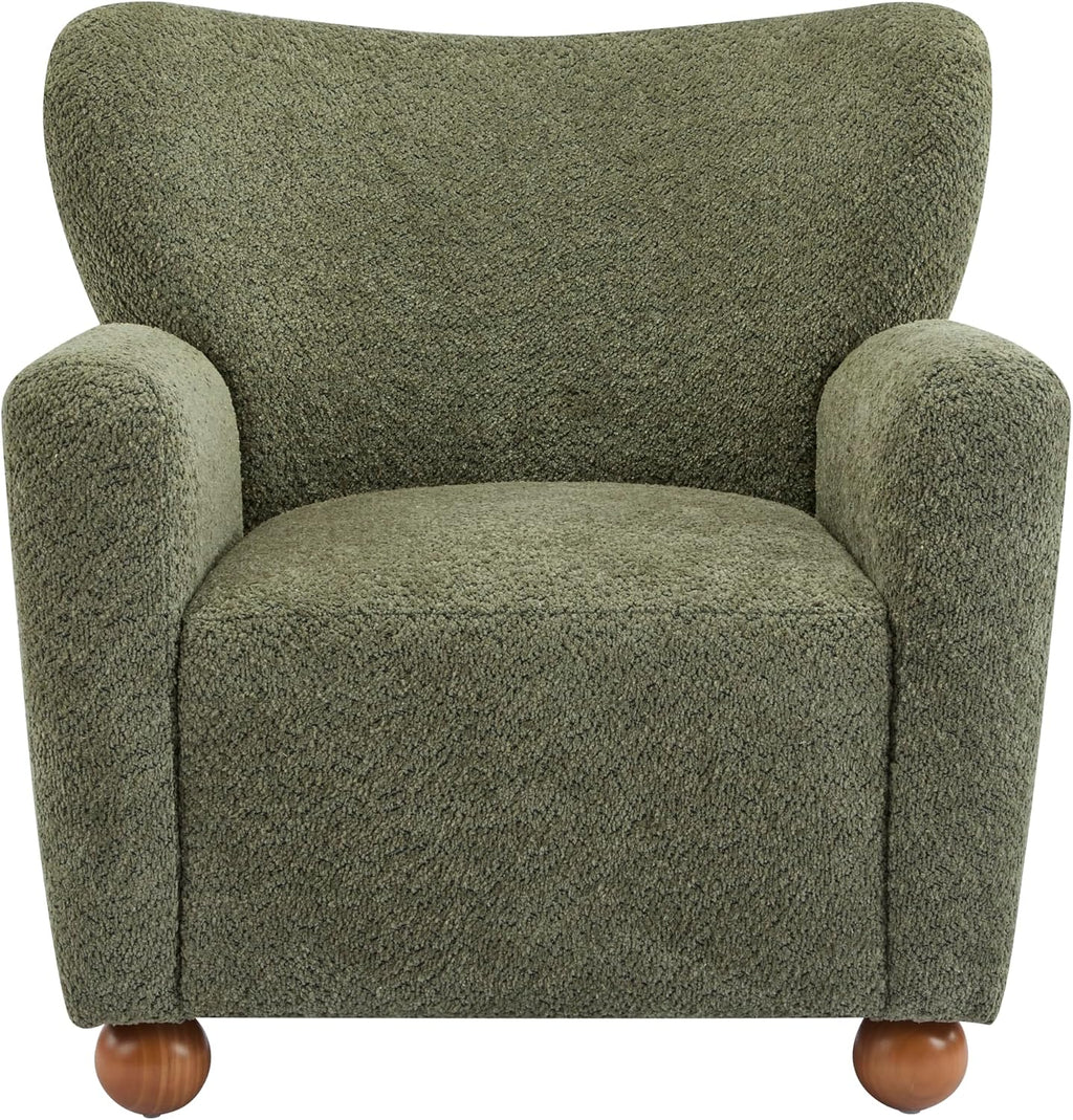 Christopher Knight Home Lindy Wingback Accent Chair, Upholstered Armchair with Rounded Wooden Legs, Curved Backrest Single Sofa, Soft Cushion Seating, Comfy Lounge Chair for Living Room, Olive Green