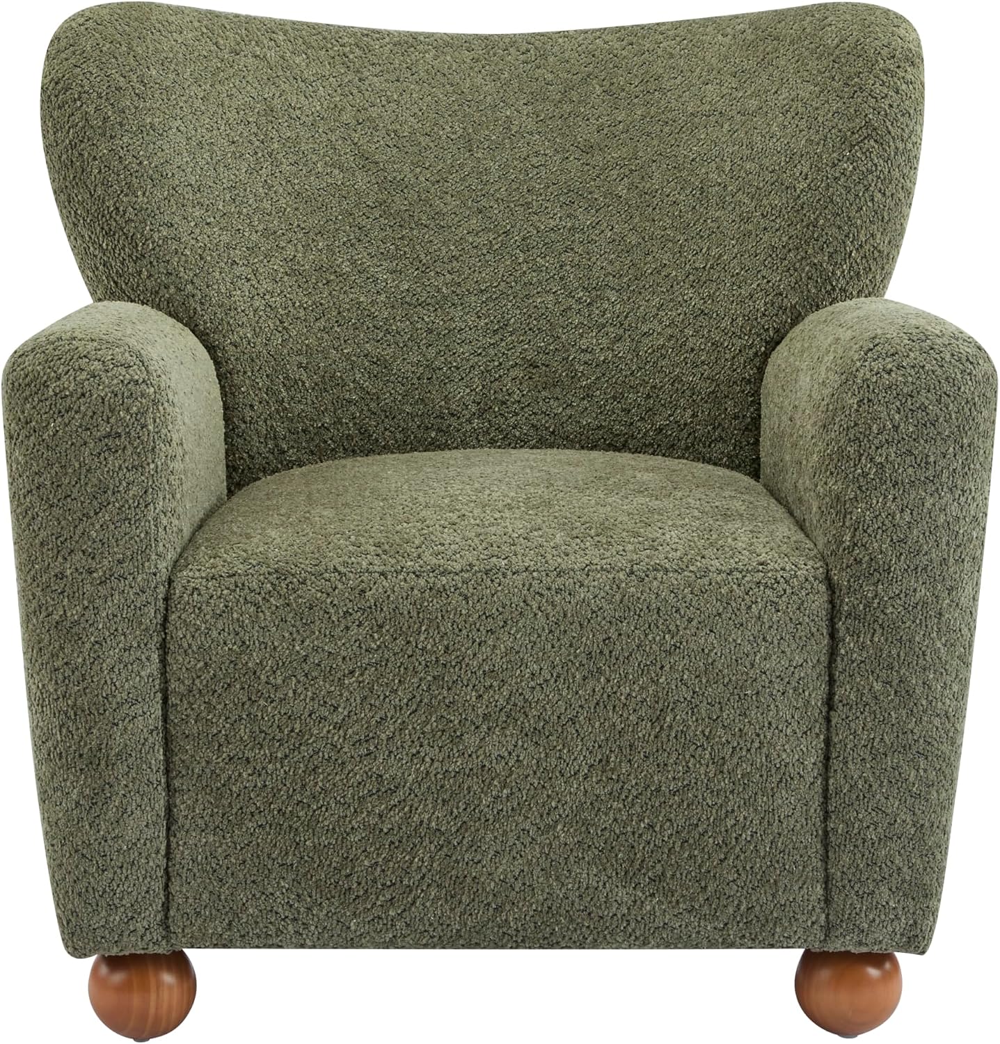 Christopher Knight Home Lindy Wingback Accent Chair, Upholstered Armchair with Rounded Wooden Legs, Curved Backrest Single Sofa, Soft Cushion Seating, Comfy Lounge Chair for Living Room, Olive Green