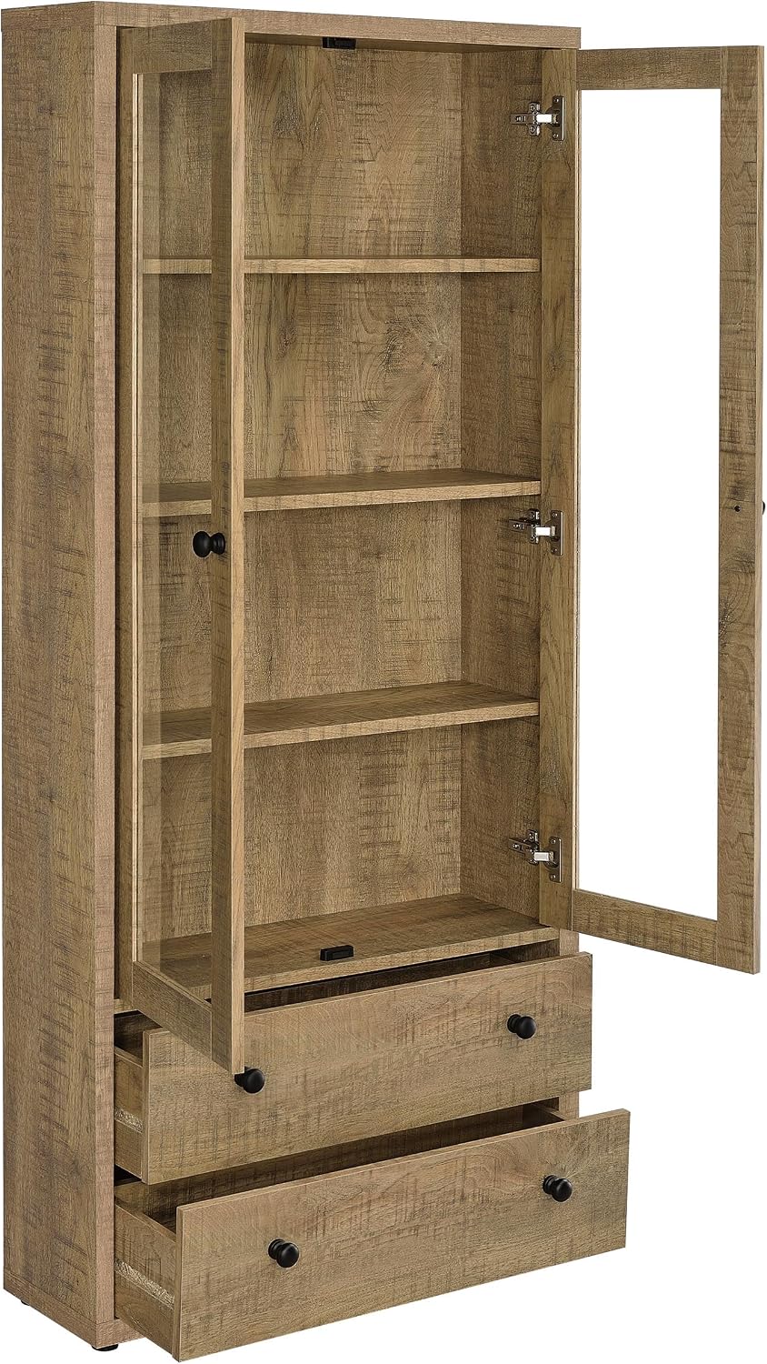 Coaster Home Furnishings - Hawthorne - 4-Shelf Wood Accent Cabinet with Glass Doors - Glass and Wood, Drawers - Farmhouse Style - Living Room, Entryway & Home Kitchen - Mango - 953479