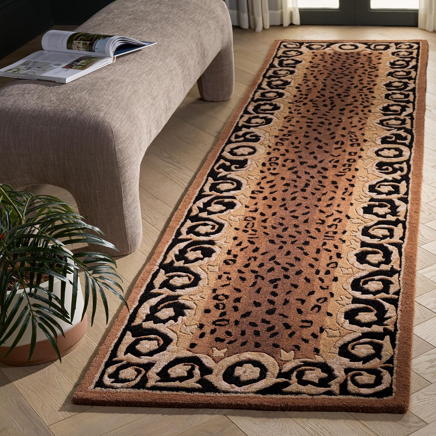 Safavieh Naples Collection Runner Rug - 2'3' x 12', Black & Gold, Handmade Traditional Wool, Ideal for High Traffic Areas in Living Room, Bedroom (NA712A)