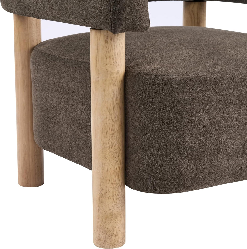 Christopher Knight Home Carly Low Profile Accent Chair, Boucle Upholstered Barrel Chair, Comfy Reading Chair for Bedroom, Wooden Single Lounge Sofa, Dark Brown