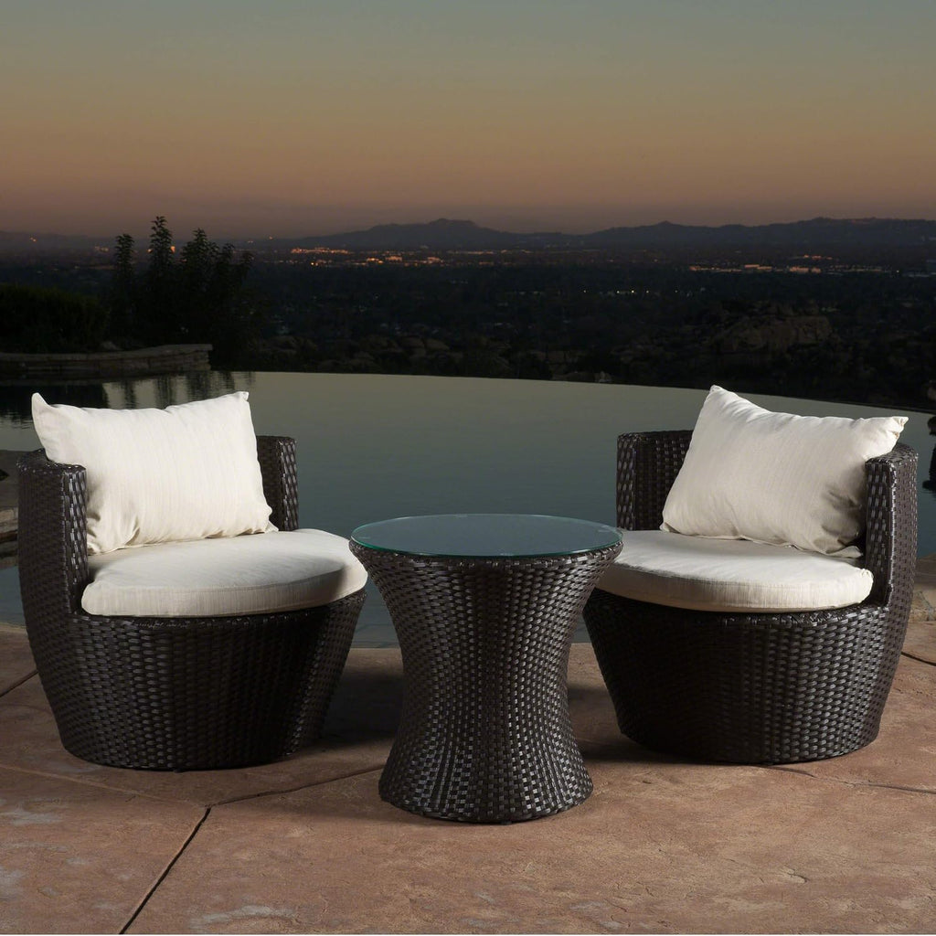 Christopher Knight Home Kono PE Wicker Chat Set, 3-Pcs Set, Brown