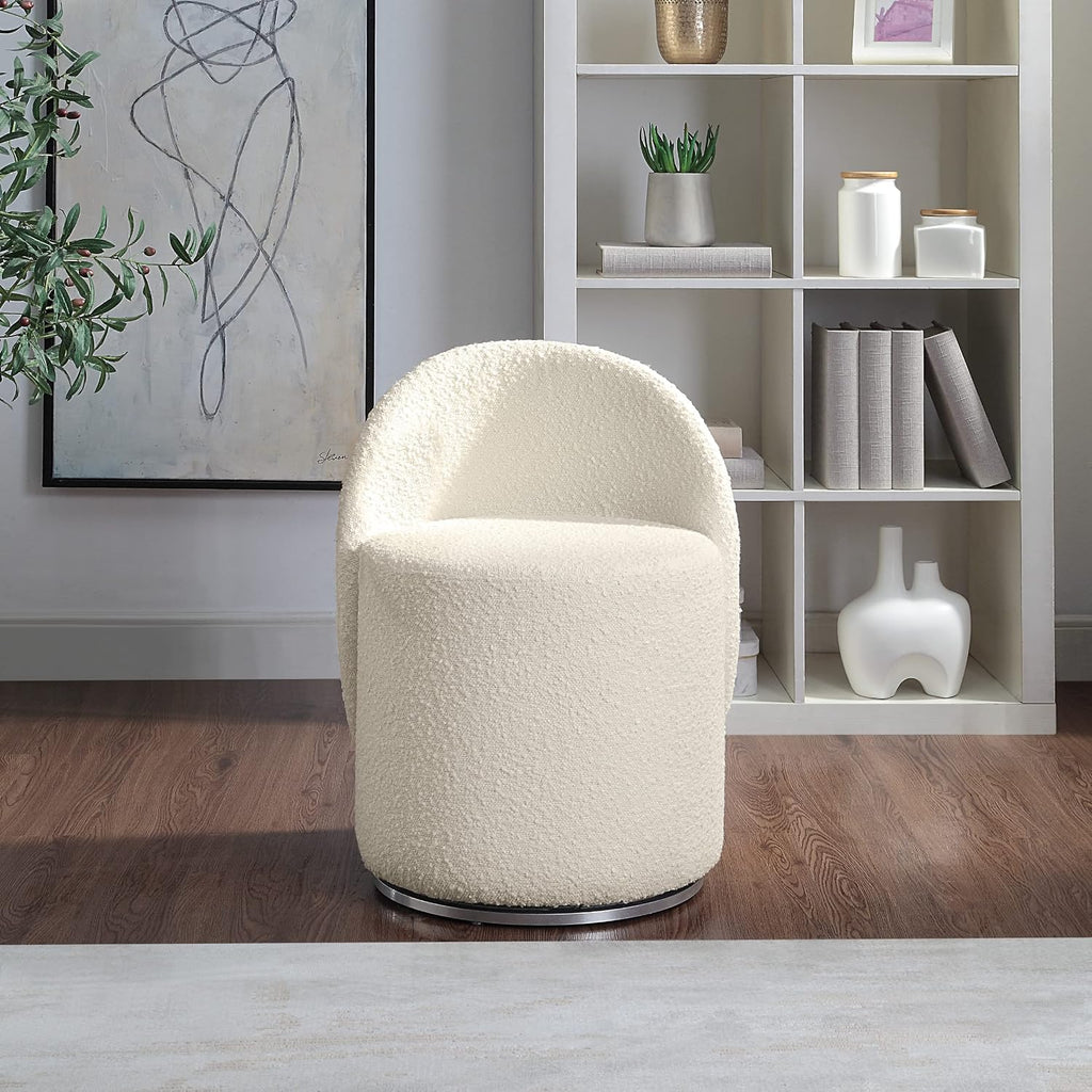 OSP Home Furnishings Lystra Swivel Barrel Vanity Chair with Textured Boucle Fabric, Cream