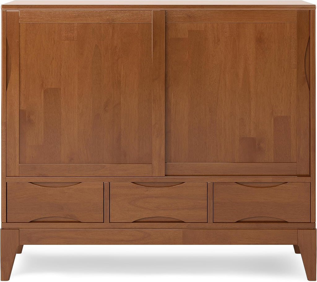 SIMPLIHOME Harper Solid Wood 48 inch Storage Cabinet in Teak Brown (Set of 2) for the Living Room, Entryway and Family Room