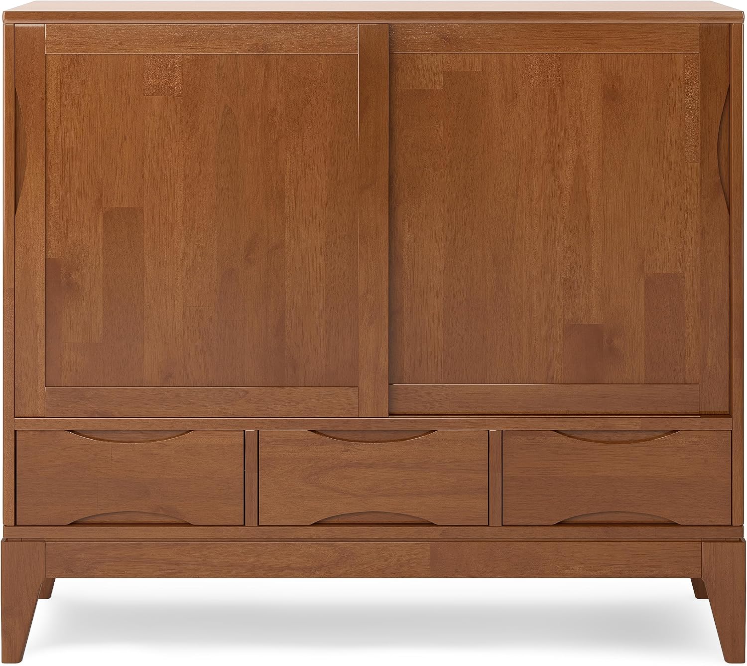 SIMPLIHOME Harper Solid Wood 48 inch Storage Cabinet in Teak Brown (Set of 2) for the Living Room, Entryway and Family Room