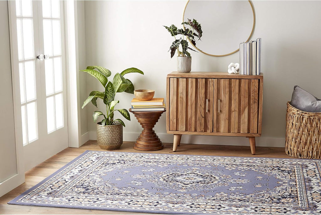 Home Dynamix Premium Sakarya Traditional Medallion Border Area Rug, Country Blue, 9'2'x12'5' Rectangle