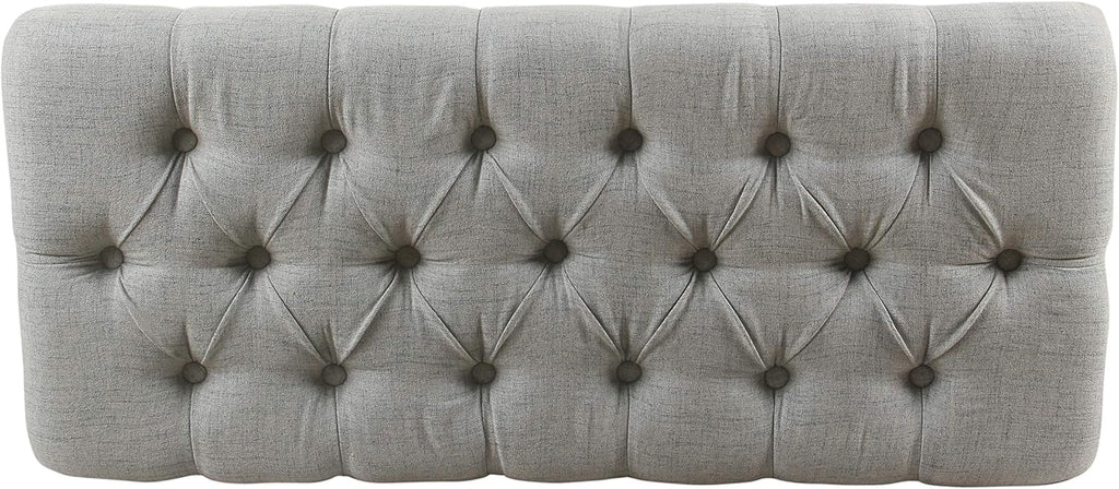 Homepop Home Decor Tufted Ainsley Button Storage Ottoman Bench with Hinged Lid Ottoman Bench with Storage for Living Room & Bedroom, Light Blue 18x40x18 Inches