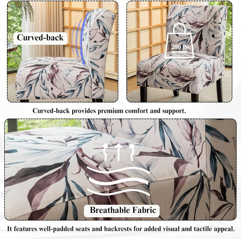 Roundhill Furniture Capa Print Fabric Armless Contemporary Accent Chair, Purple Floral