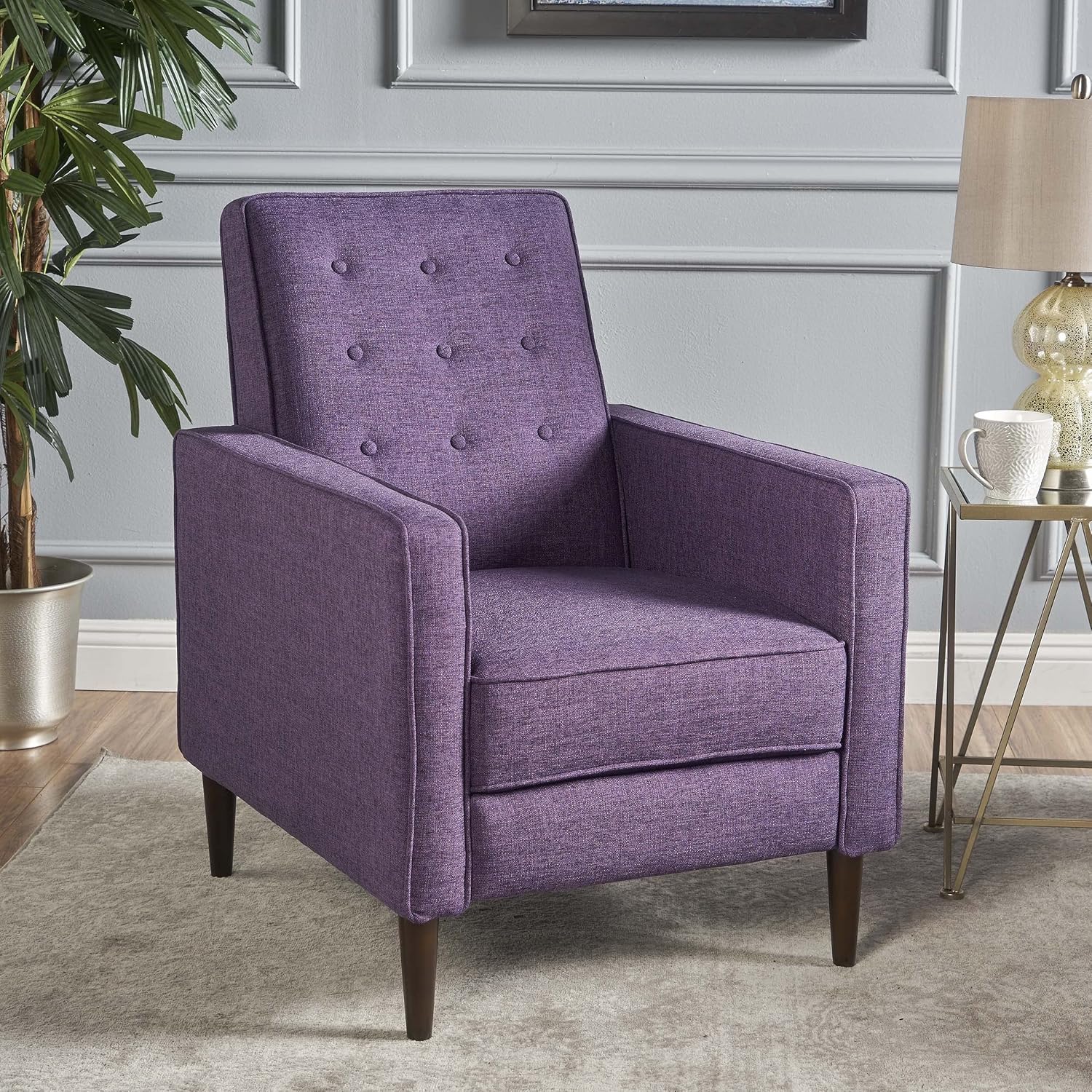 GDFStudio Christopher Knight Home Mervynn Mid-Century Modern Fabric Recliners, 2-Pcs Set, Muted Purple / Dark Espresso