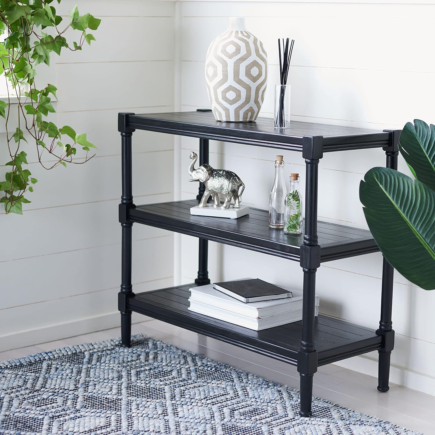 SAFAVIEH Home Collection Rafiki Black 3-Shelf Console Table CNS5715B