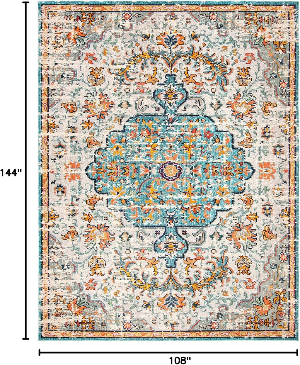 SAFAVIEH Madison Collection Area Rug - 9' x 12', Grey & Light Blue, Boho Chic Medallion Distressed Design, Non-Shedding & Easy Care, Ideal for High Traffic Areas in Living Room, Bedroom (MAD447F)