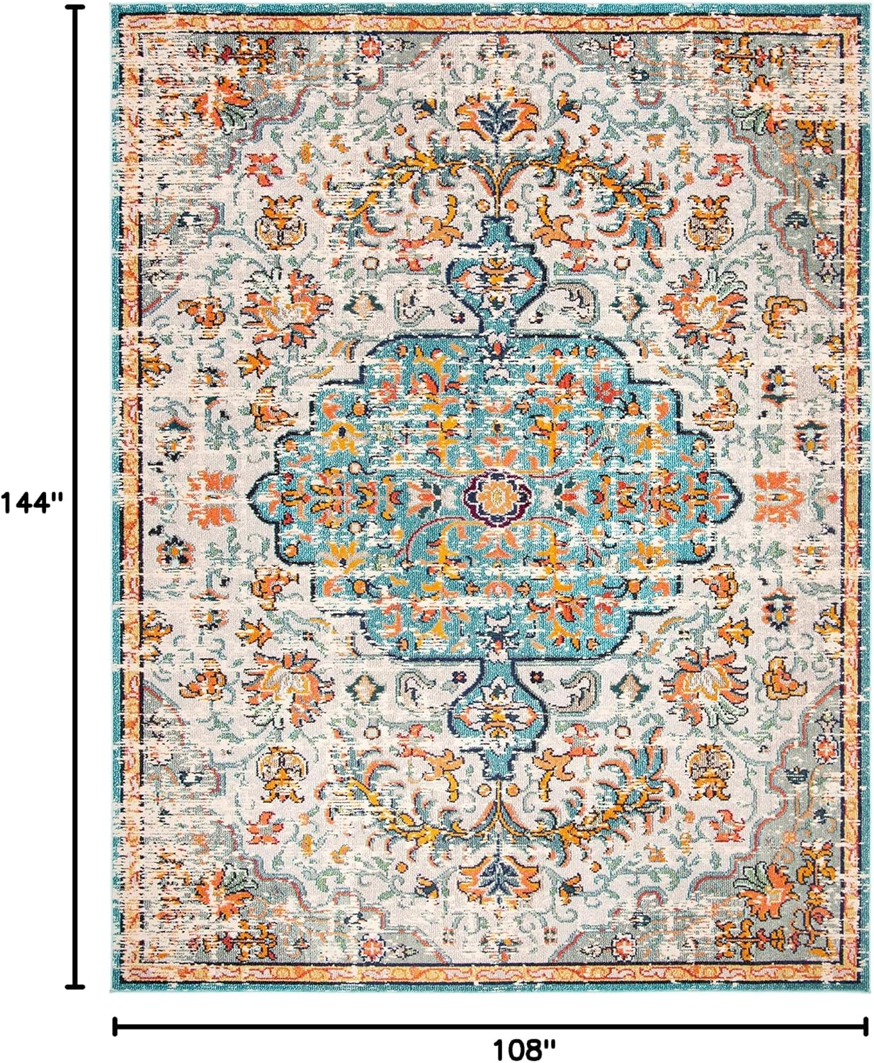 SAFAVIEH Madison Collection Area Rug - 9' x 12', Grey & Light Blue, Boho Chic Medallion Distressed Design, Non-Shedding & Easy Care, Ideal for High Traffic Areas in Living Room, Bedroom (MAD447F)
