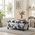 Christopher Knight Home Nesbit Living Room Ottoman with Storage, Entryway Fabric Upholstered Storage Ottoman Bench, Rectangular Sofa Foot Stool, Bedroom End of Bed Bench, Blue Flower+White