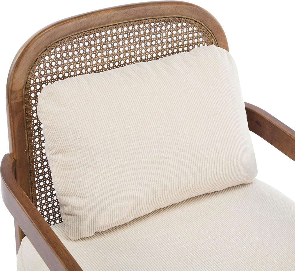 Christopher Knight Home Nadine Wooden Club Chairs Set of 2, Club Chair, Rattan Open Back Armchair, Accent Reading Sofa Chair with Cushions, Accent Chairs Set for Living Room Bedroom, Beige Stripe