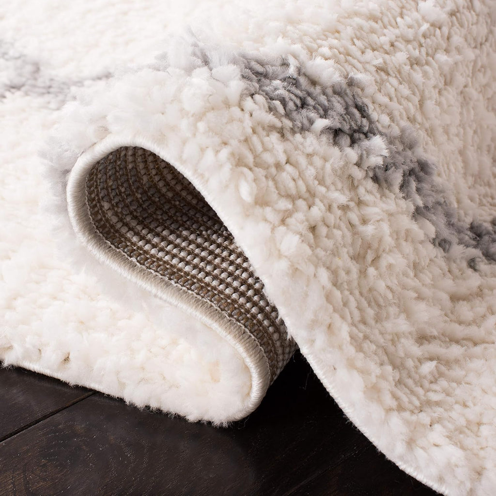 SAFAVIEH Parma Shag Collection Area Rug - 6' x 9', Cream & Grey, Moroccan Trellis Design, Non-Shedding & Easy Care, 1.2-inch Thick Ideal for High Traffic Areas in Living Room, Bedroom (PMA515A)