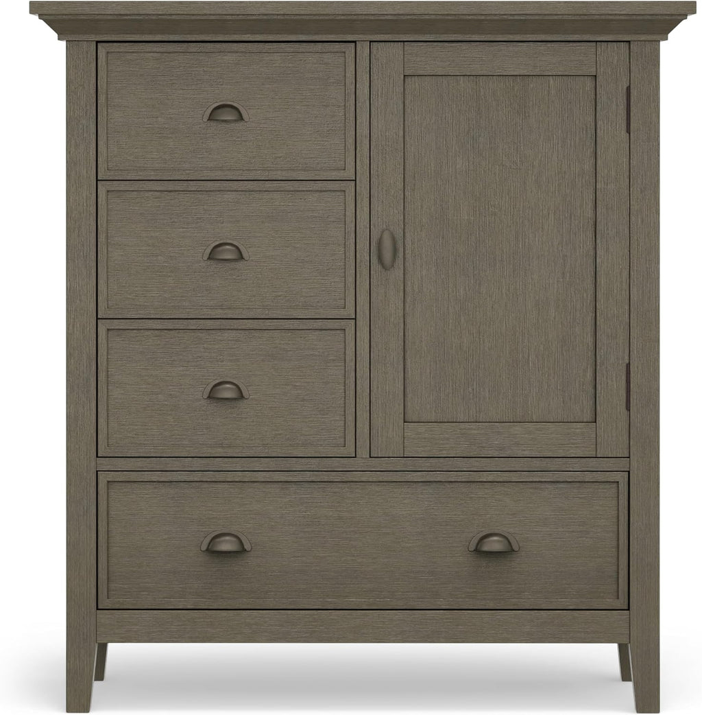 SIMPLIHOME Redmond Storage Cabinet - 39 inch Wide Solid Wood Medium Storage Cabinet in Farmhouse Grey, Transitional Accent Cabinet for Entryway or Living Room with 4 Drawers and Cabinet Storage