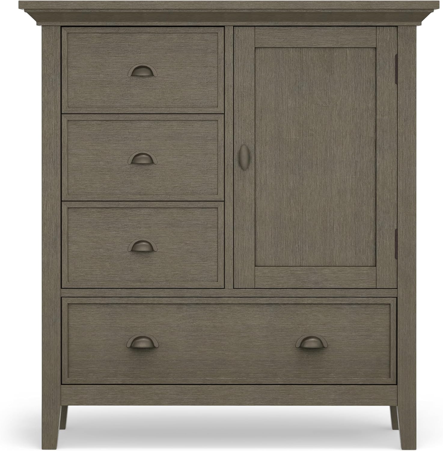 SIMPLIHOME Redmond Storage Cabinet - 39 inch Wide Solid Wood Medium Storage Cabinet in Farmhouse Grey, Transitional Accent Cabinet for Entryway or Living Room with 4 Drawers and Cabinet Storage