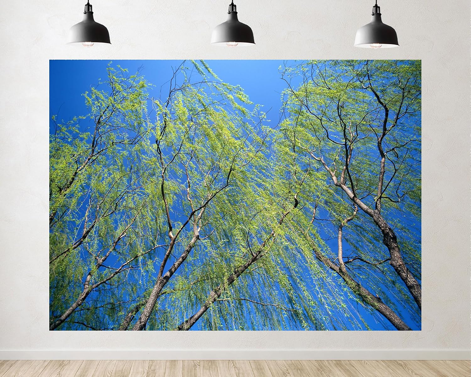 Trykid 20x10ft Weeping Willows Backdrop Green Branches Clear Blue Sky Flowing Foliage Lush Spring Scene Photography Background Nature Inspired Party Decoration Photo Booth Prop Fabric