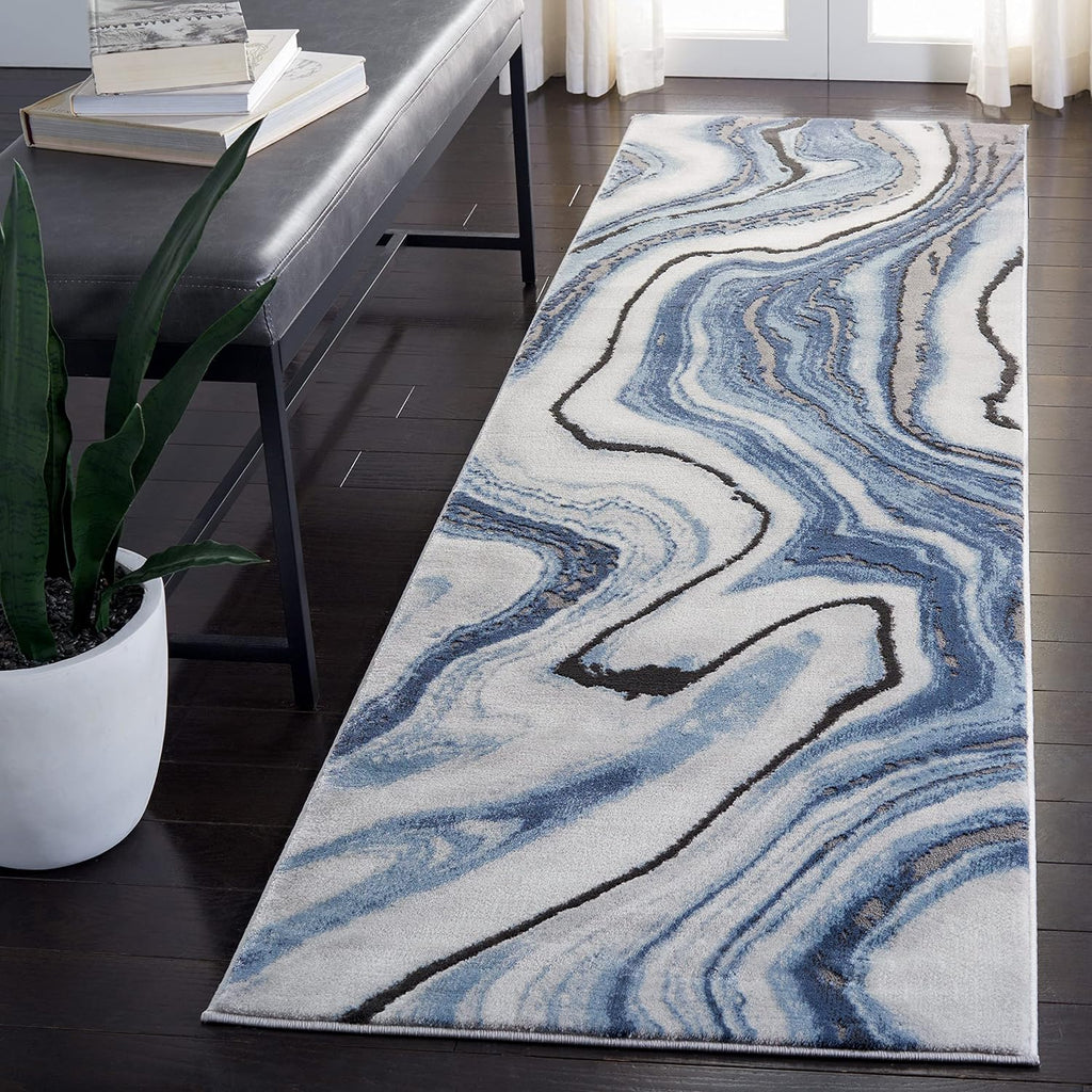 SAFAVIEH Craft Collection Runner Rug - 2'3' x 16', Blue & Grey, Modern Abstract Design, Non-Shedding & Easy Care, Ideal for High Traffic Areas in Living Room, Bedroom (CFT819M)