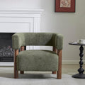 Christopher Knight Home Carly Low Profile Accent Chair, Round Backrest Side Chair, Living Room Armchair with Boucle Fabric Cushion,Comfy Reading Chair for Bedroom,Wooden Single Lounge Sofa,Olive Green