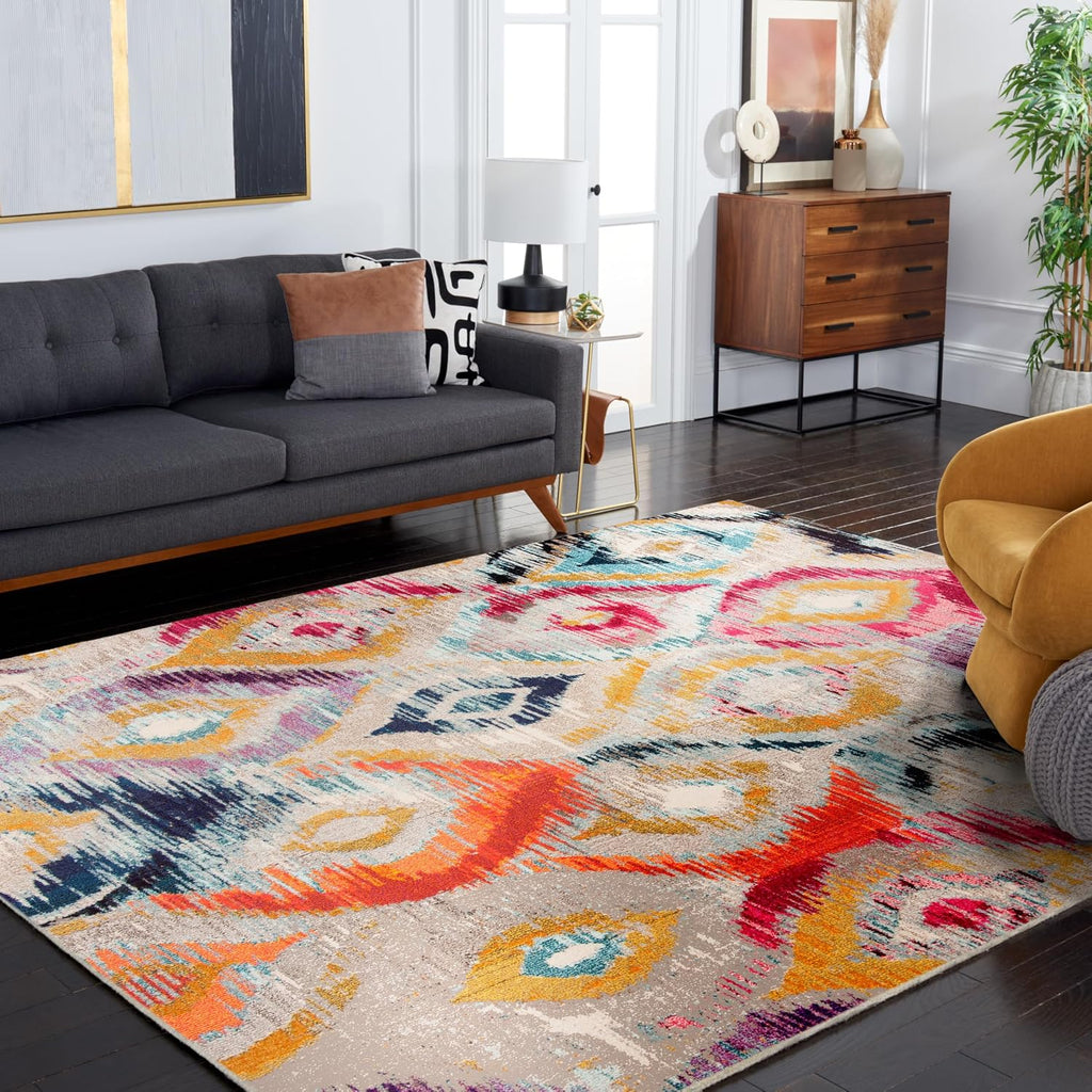 SAFAVIEH Monaco Collection Area Rug - 9' x 12', Multi, Ogee Trellis Watercolor Distressed Design, Non-Shedding & Easy Care, Ideal for High Traffic Areas in Living Room, Bedroom (MNC242F)
