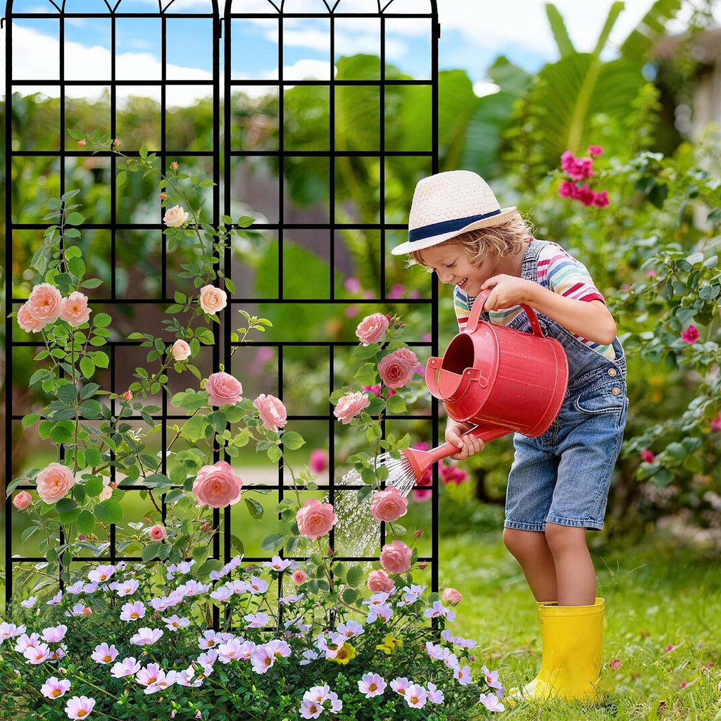 LZRS 4 Pack 83x20in Rustic Iron Arch Decoration Garden Trellis with Black Metal Coating – Perfect for Supporting Climbing Plants Outdoor, Roses, Vines, Flowers, and Vegetables.