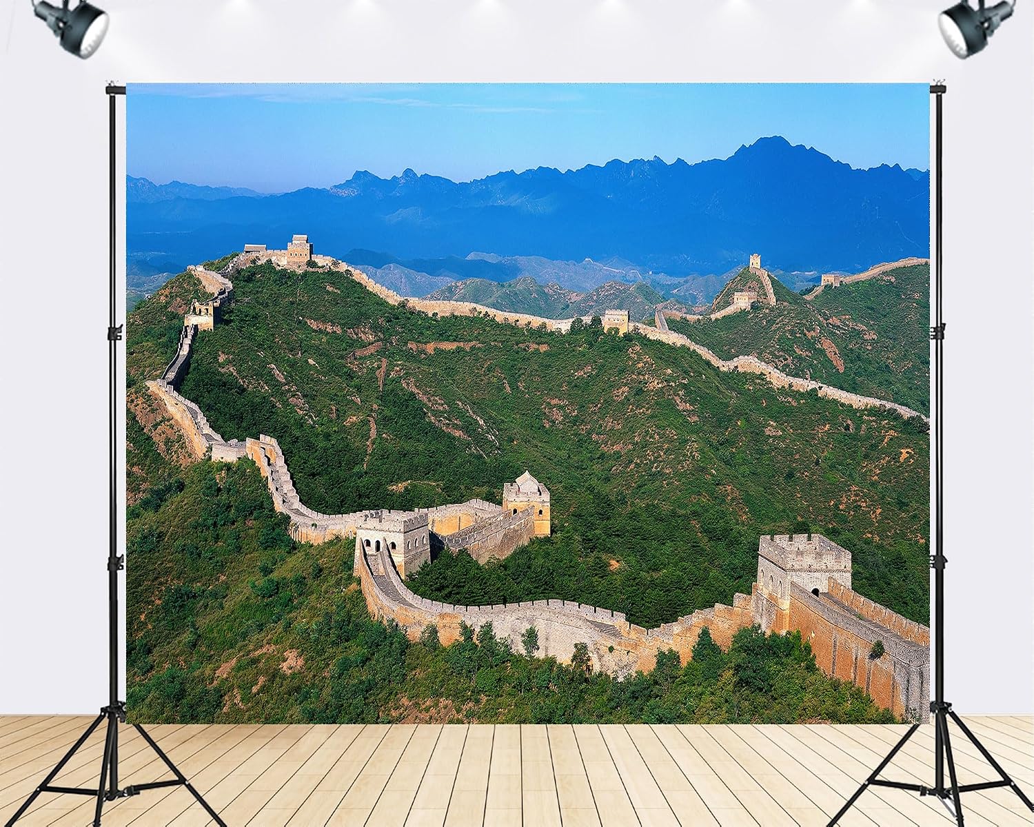 Trykid 20x10ft Majestic Fortification Backdrop Rolling Green Peaks Clear Blue Sky Stone Ramparts Watchtowers Photography Background Travel Wedding Party Decoration Photo Booth Prop Fabric