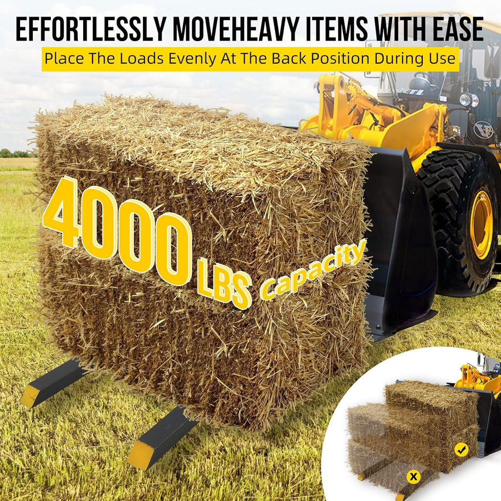 GarveeTech 60 in 4000 LBS Clamp on Pallet Forks Heavy Duty Tractor Forks with Adjustable Stabilizer Bar Quick Attach Pallet Fork for Bucket Tractor Loader Skid Steer