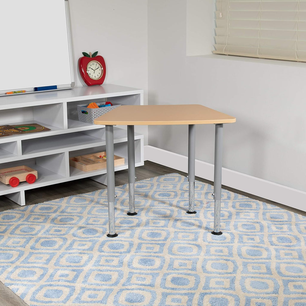 Flash Furniture Billie Hex Natural Collaborative Student Desk (Adjustable from 22.3' to 34') - Home and Classroom