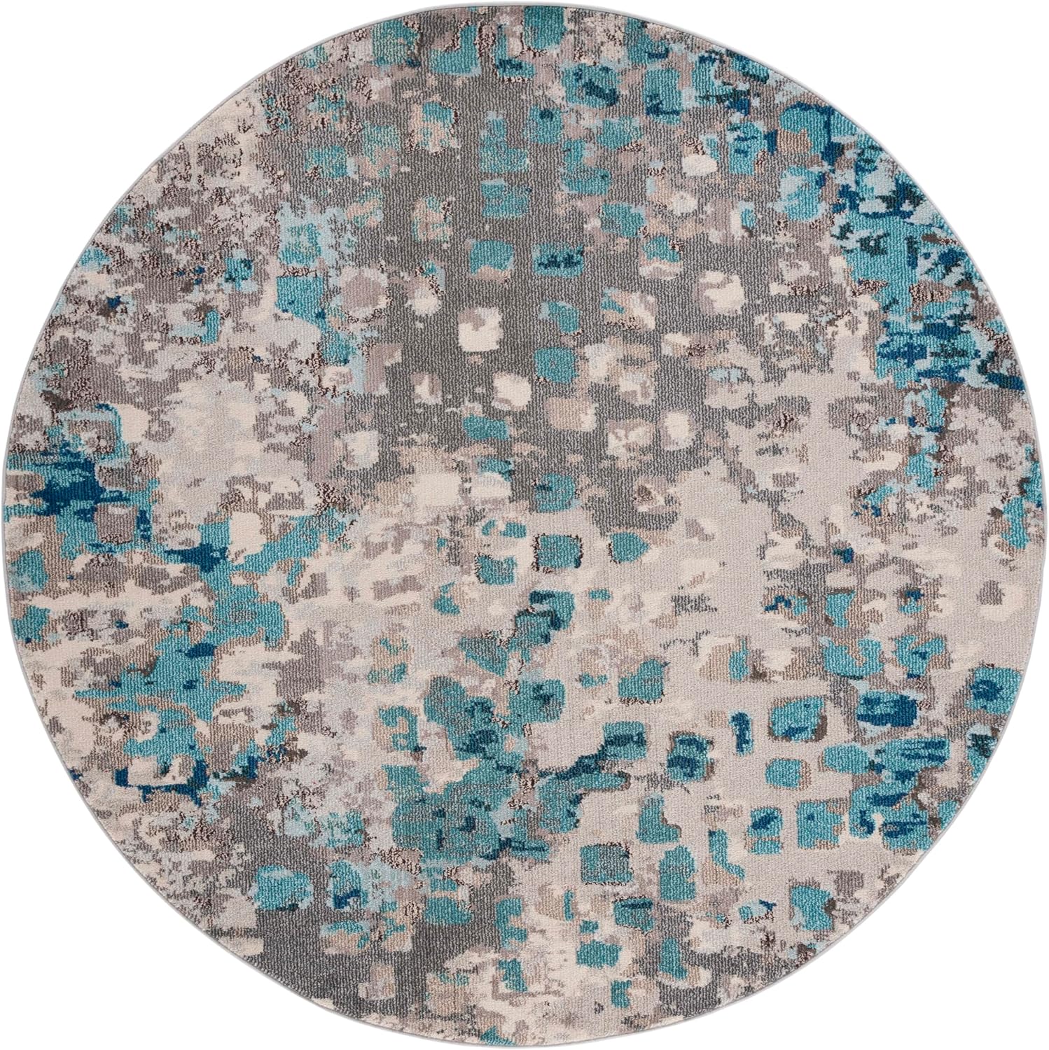SAFAVIEH Monaco Collection Area Rug - 6'7' Round, Grey & Light Blue, Boho Chic Abstract Watercolor Design, Non-Shedding & Easy Care, Ideal for High Traffic Areas in Living Room, Bedroom (MNC225E)