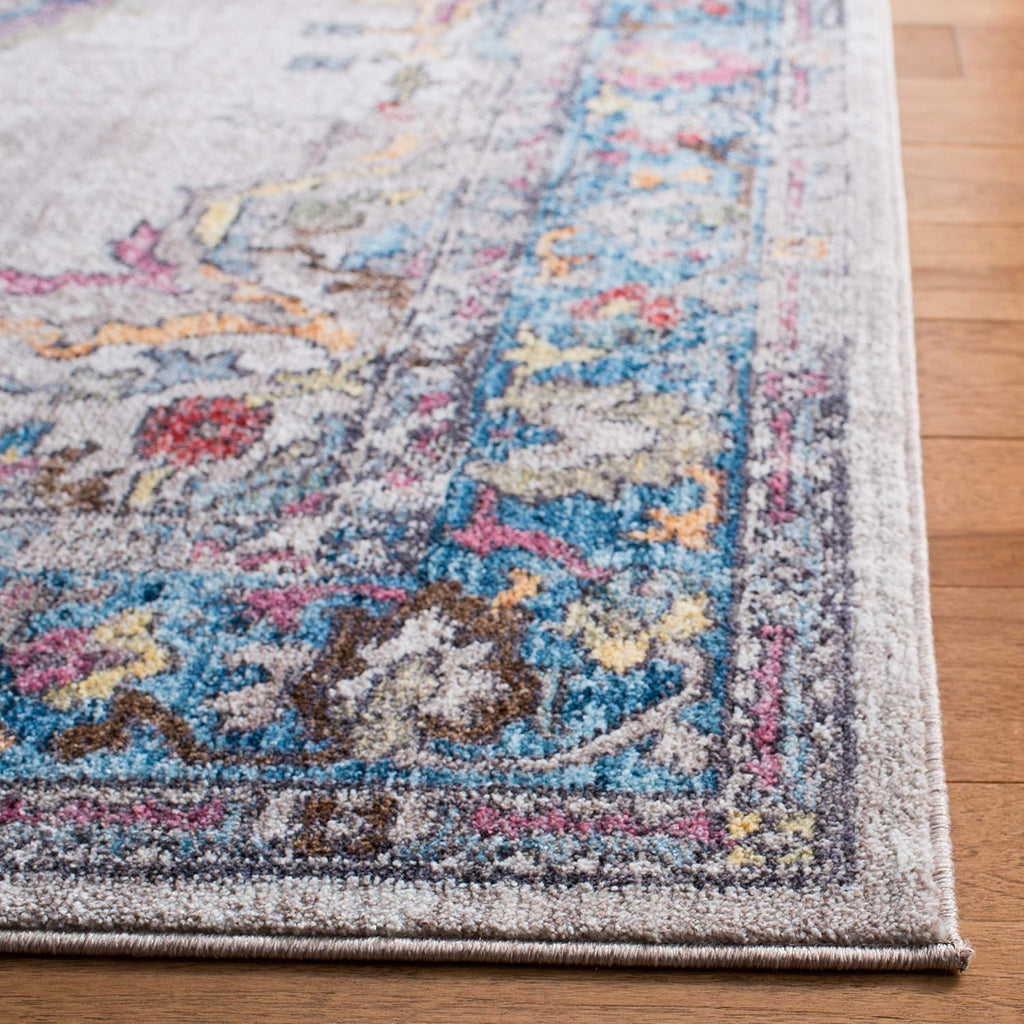SAFAVIEH Bristol Collection Area Rug - 6' x 9', Light Grey & Blue, Boho Chic Medallion Distressed Design, Non-Shedding & Easy Care, Ideal for High Traffic Areas in Living Room, Bedroom (BTL343A)