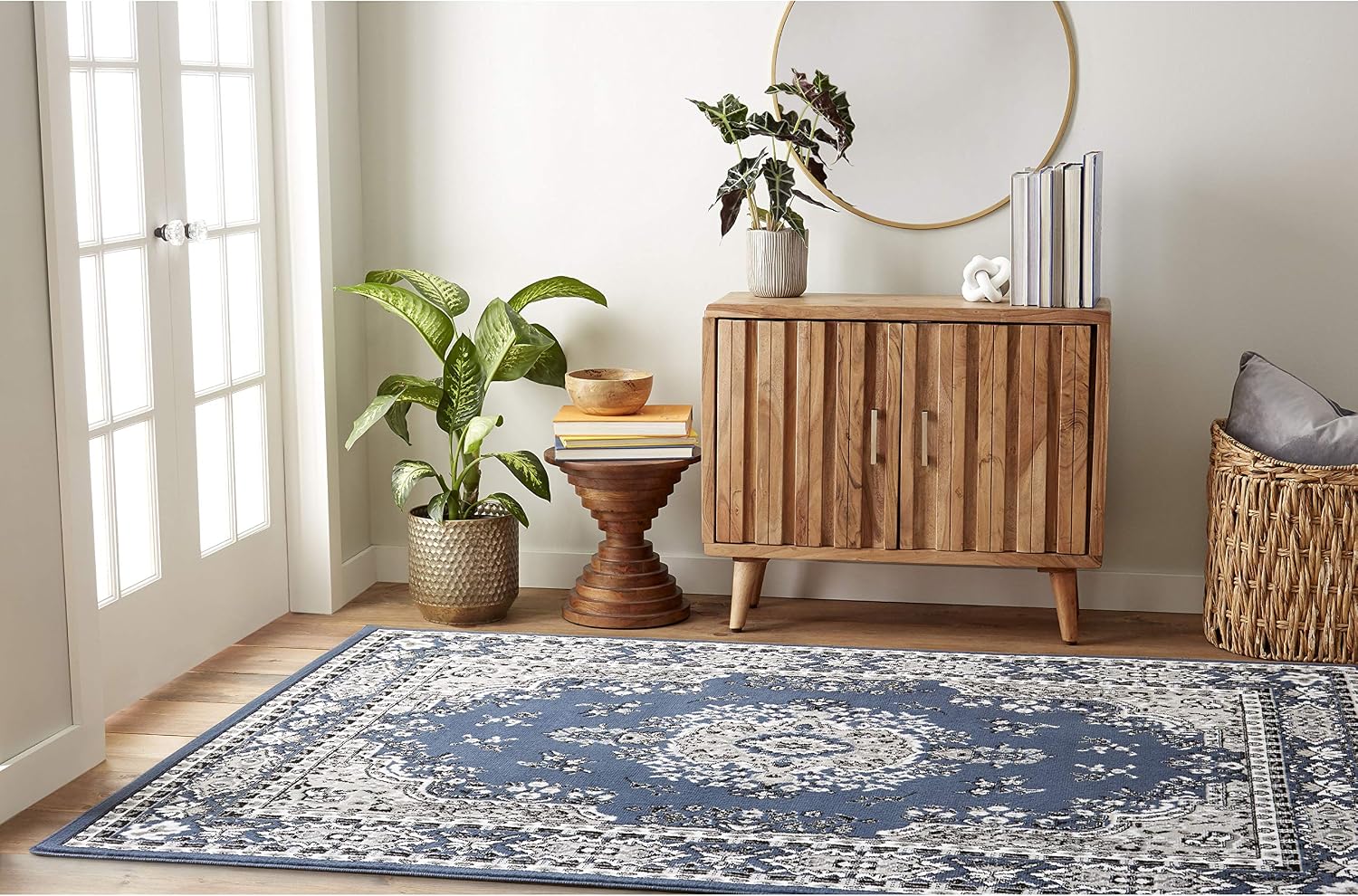 Home Dynamix Premium Sakarya Traditional Medallion Border Area Rug, Midnight Blue, 9'2'x12'5' Rectangle