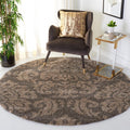 SAFAVIEH Florida Shag Collection Area Rug - 6'7' Round, Smoke & Beige, Damask Design, Non-Shedding & Easy Care, 1.2-inch Thick Ideal for High Traffic Areas in Living Room, Bedroom (SG460-7913)