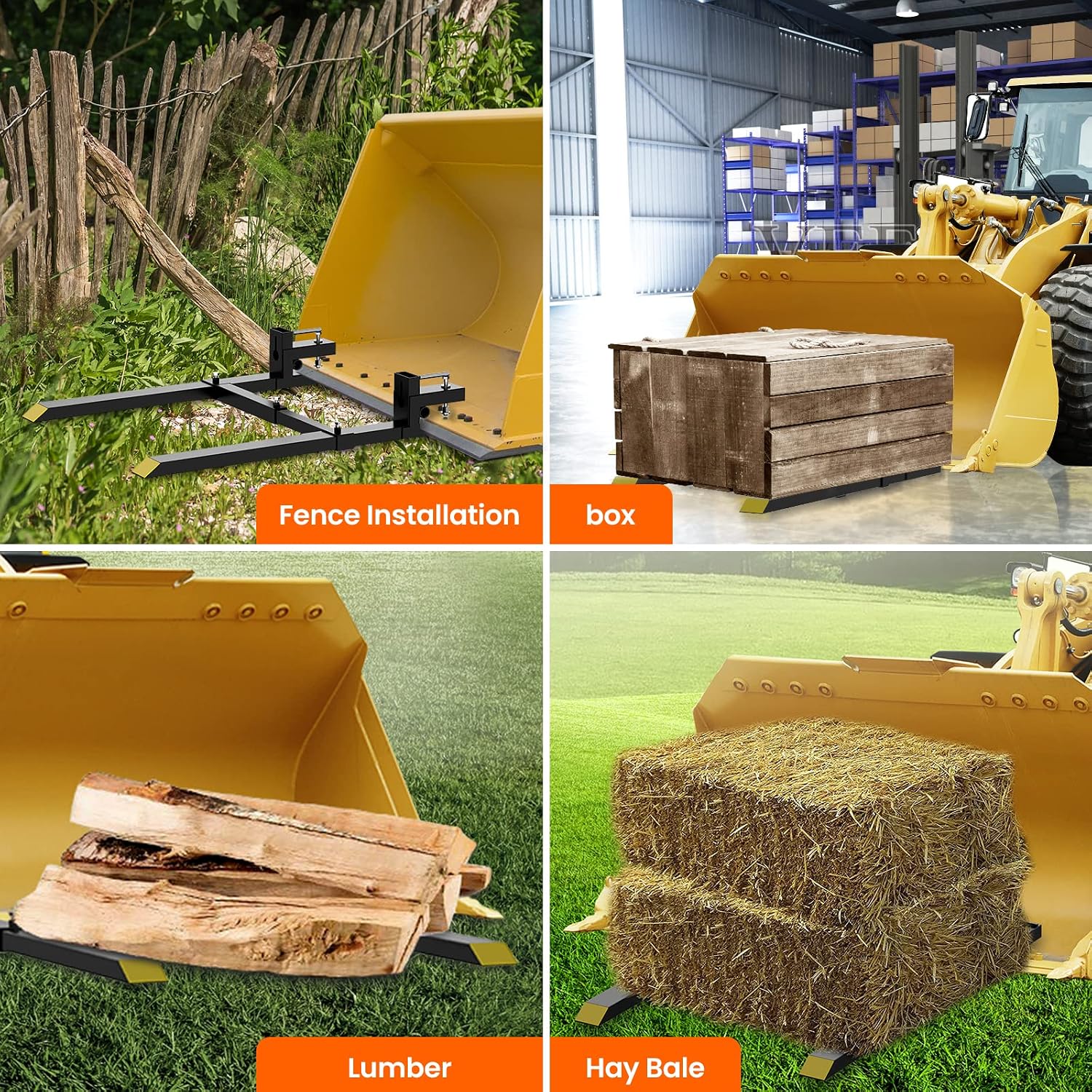 43' 1500 Lbs Pallet Forks, Clamp On Tractor Bucket Forks with Adjustable Stabilizer Bar, Heavy Duty Front Loader Forks, Fork Attachment for Skid Steer,Loader Bucket