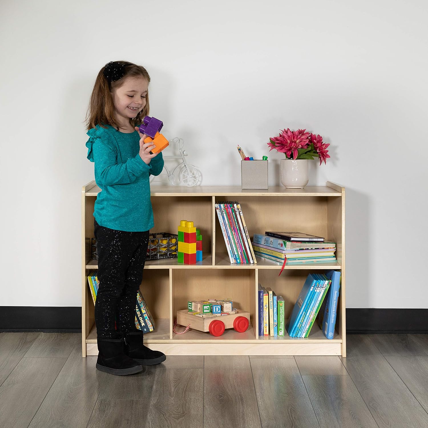 Flash Furniture Hercules Series Wooden 5-Section Classroom Storage Cabinet, School Classroom Storage Cabinet with 5 Cubbies, 24'H x 36'L, Natural